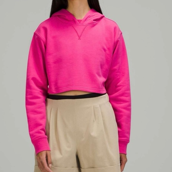 Lululemon All Yours Cropped Hoodie Sonic Pink Cotton Terry Sweatshirt Sz 6 - Picture 1 of 13